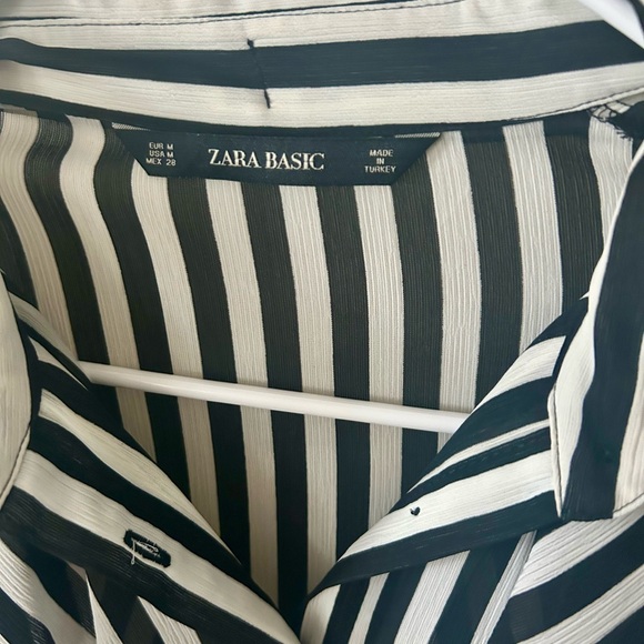 Zara Black and White Striped Ruffle Shirt - Picture 4 of 5